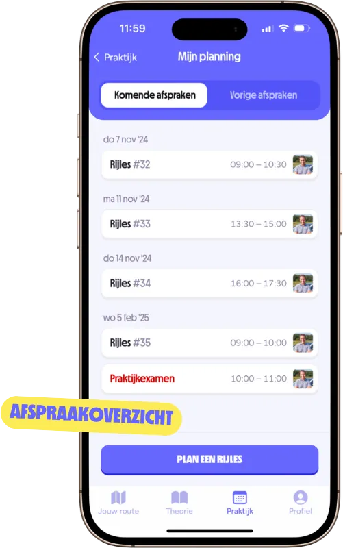 Lessen plannen in de leerling-app — kies datum, tijd en instructeur voor je opfrisles
